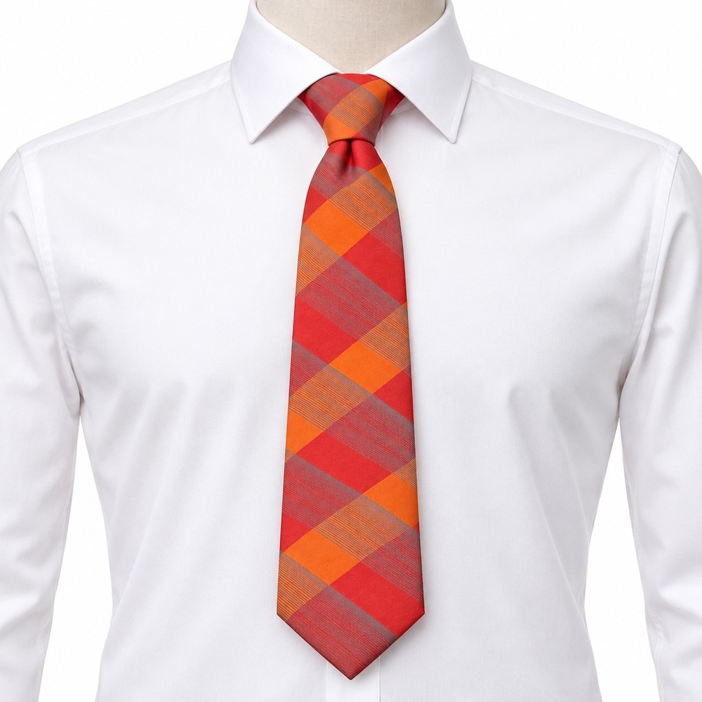 Giovanni Testi Men's Plaid Necktie Red Orange Wedding Formal Professional Modern